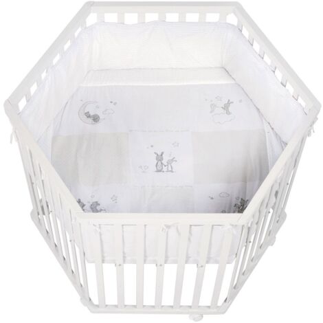 Parc hexagonal - ROBA - FOX & BUNNY - De la naissance jusqu'a 15 kg - Réglable - Roulettes - Blanc laqué