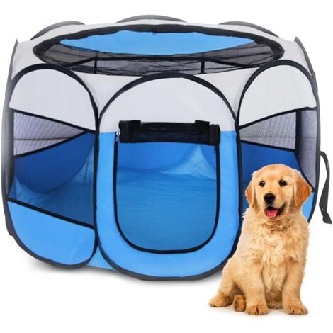 Parc pliable pour animaux de compagnie 74x74x43cm (Bleu) - Parc-tente imperméable pour chiots, chats, chiens, lapins -