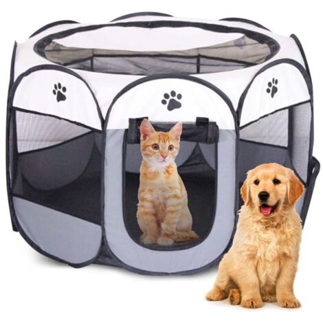 Parc Pliable pour Animaux de Compagnie 74x74x43cm - EUBSWA Enclos Portable pour Chats, Chiens, Lapins, Petits Animaux - Intérieur et Extérieur (Gris)