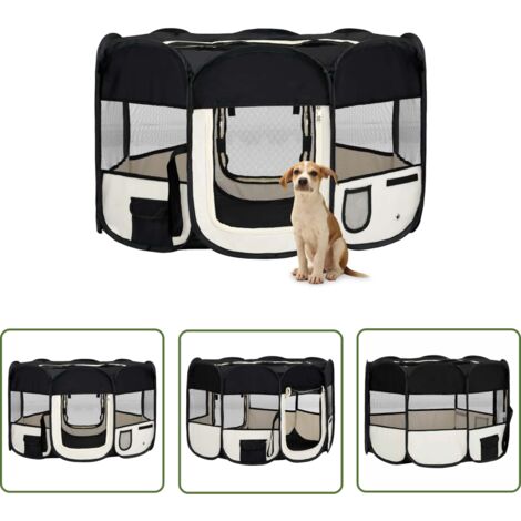 Parc pliable pour chien avec sac de transport 125 x 125 x 61 cm noir