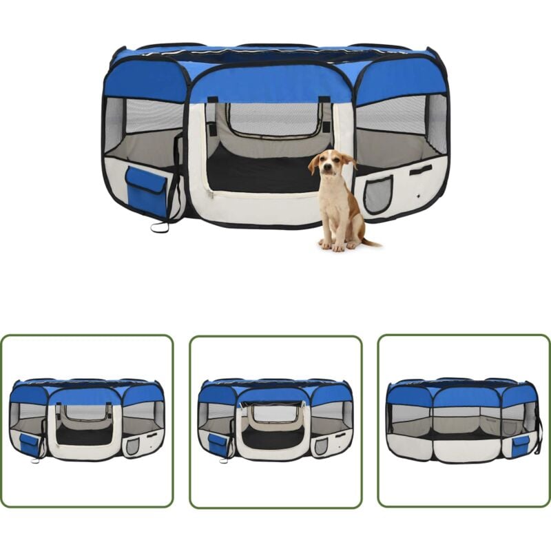 Vidaxl - The Living Store Parc pliable pour chien avec sac de transport Bleu 145x145x61cm - Parc Pour Chien - Cage Pour Chien - Enclos Pour Chien