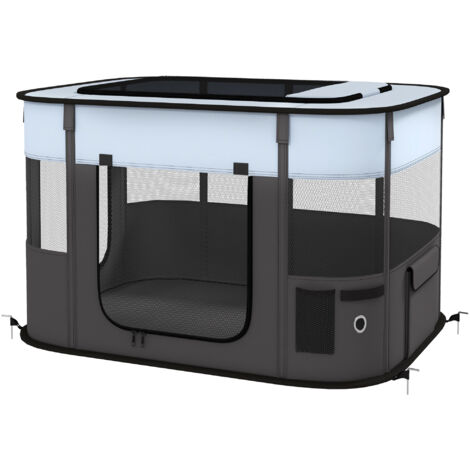 Parc pliable pour chien, chat, petits animaux, tissu Oxford gris et noir, 94x74x60 cm, avec rangement