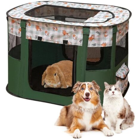 Parc pliable pour chiots et animaux - En tissu Oxford - Tente rectangulaire pour chiens lapins cochons d'Inde et chats - Pour l'intérieur ou l'extérieur - 70 x 55 x 40 cm - Vert foncé