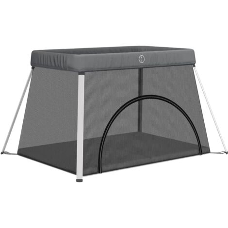 Parc pour bébé avec matelas Gris foncé Tissu de lin CFW875445