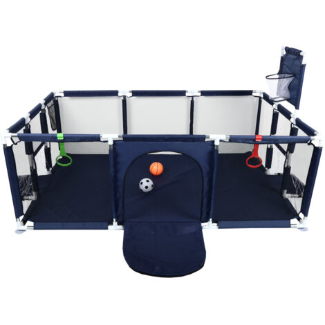 Parc pour bébé avec panier de basket et échelle de football, barrière de sécurité pour bébé, barrière d'entrée et de rampe, bleu