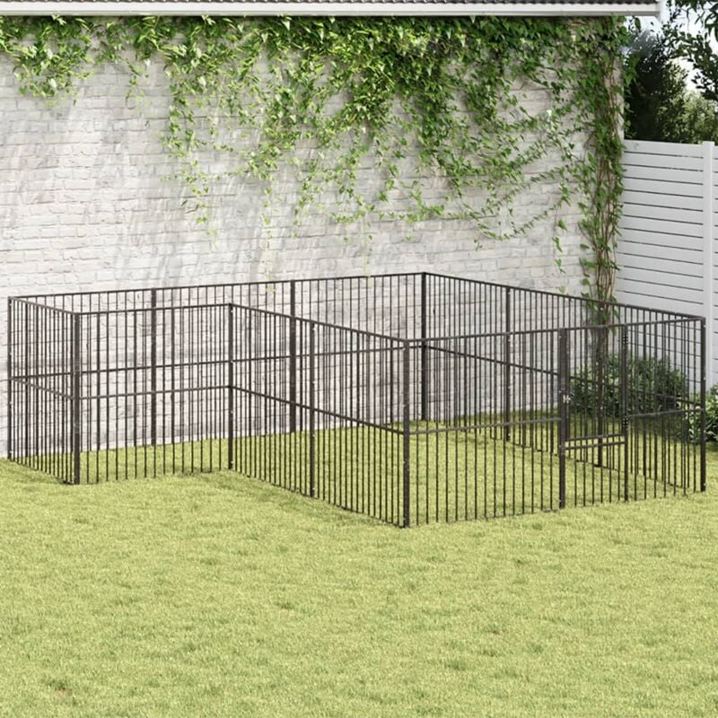 Vidaxl - Parc pour chien 12 panneaux noir acier galvanisé