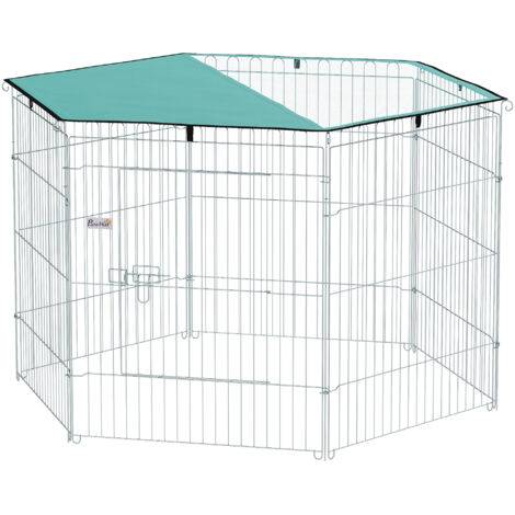 Parc pour chien 6 panneaux avec toit, modulable et pliable, enclos portable 76 cm de hauteur, porte argent vert