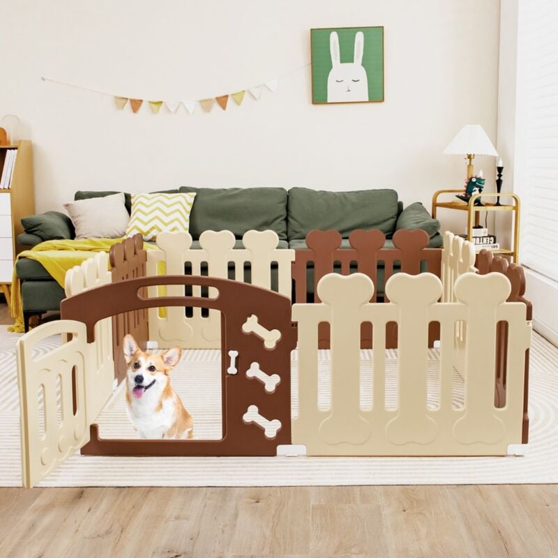 Maisonchic - Parc pour Chien à 8 Panneaux en hdpe avec Porte Barrière de Sécurité Chien pour Petits ou Moyens Animaux de Compagnie Chiot Chat Lapin