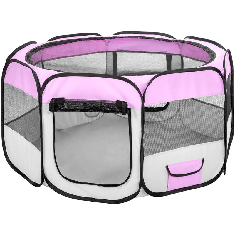 Parc pour Chien Chat Pliable,125*125*61cm,49cm*61cm*8pcs + 1 Housse de Transport-Rose