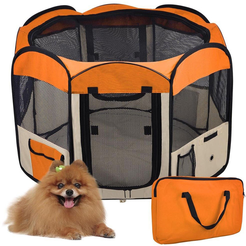 Parc pour Chien Chat Pliable,125*125*61cm,49cm*61cm*8pcs + 1 Housse de Transport-Orange