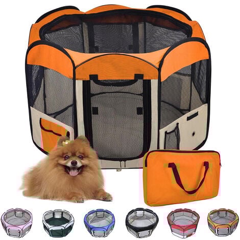 Parc pour Chien Chat Pliable,125*125*61cm,49cm*61cm*8pcs Bleu + 1 Housse de Transport-Orange