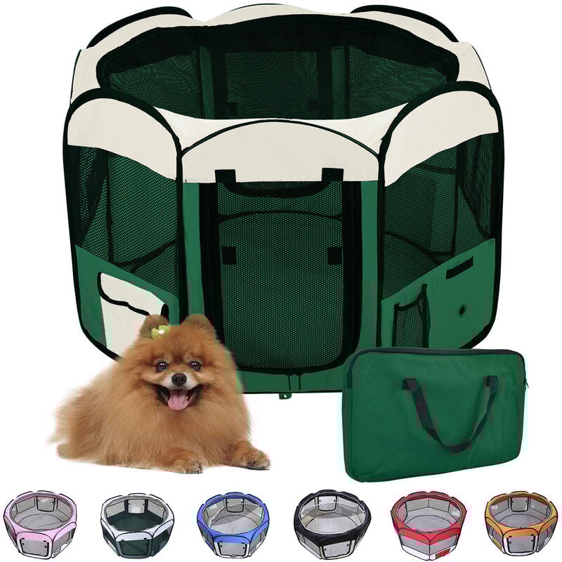 Parc pour Chien Chat Pliable,125*125*61cm,49cm*61cm*8pcs Bleu + 1 Housse de Transport-Vert