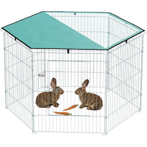 Parc pour chien, enclos chien 6 panneaux avec toit, modulable et pliable, enclos portable 76H cm avec porte argent vert