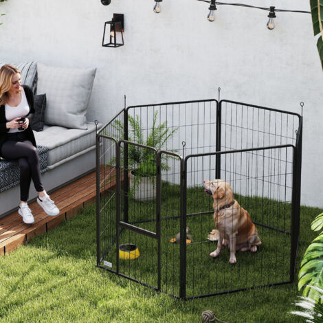Parc pour chien. enclos chien 6 panneaux modulable et pliable. portable en acier avec porte 80 x 100 gris