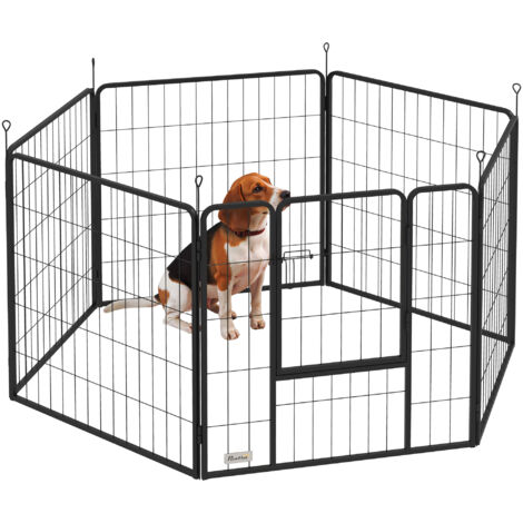 Parc pour chien, enclos chien 6 panneaux modulable et pliable, portable en acier avec porte 80 x 80 gris
