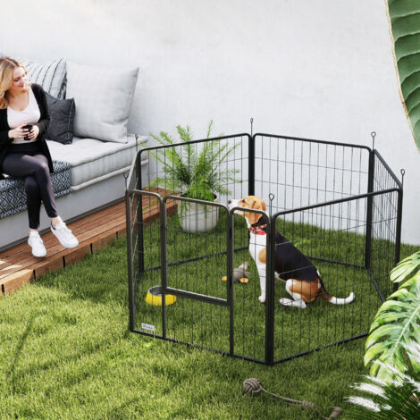 Parc pour chien. enclos chien 6 panneaux modulable et pliable. portable en acier avec porte 80 x 80 gris