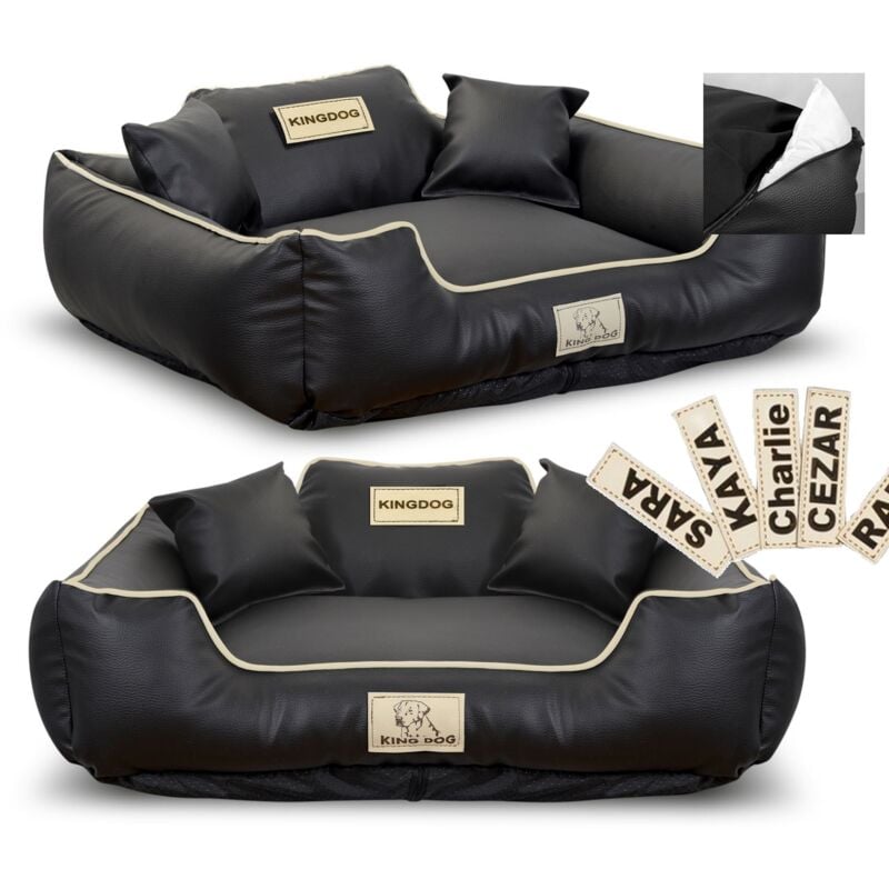 Parc pour chien KINGDOG, éco-cuir, 75x65 cm, personnalisé, amovible, antidérapant, noir