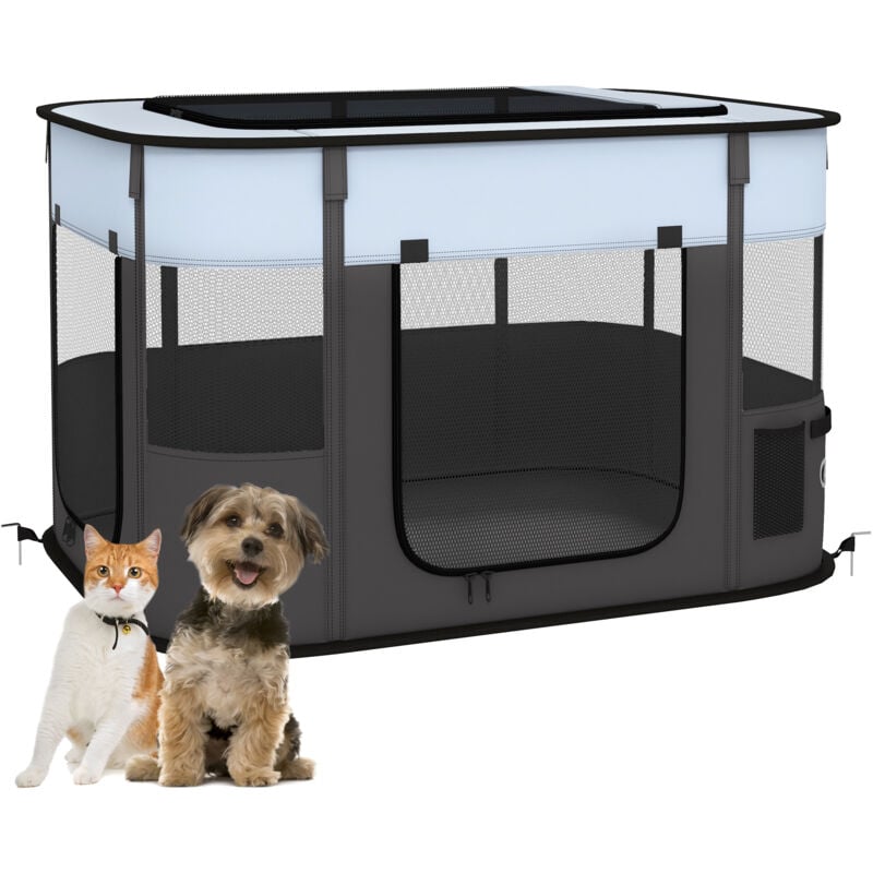 Pawhut - Parc pour chien pliable dim. 94L x 74l x 60H cm tissu Oxford gris noir