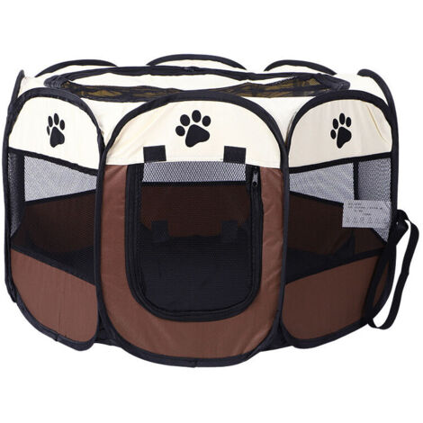 Parc pour Chien Tente pour Animaux de Compagnie Pliable, Parc à Chiot Enclos pour Chiens Chats Lapins Pliable Utiliser à l'intérieur et à l'extérieur, Maison en Résille à 8 Panneaux (Marron)