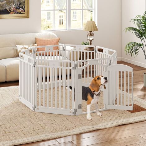 Parc pour Chiens en Plastique à 8 Panneaux de 80 cm de Hauteur Clôture Portable Pliable pour Animaux avec Porte Verrouillable Blanc