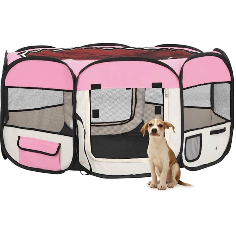 Vidaxl - Parc pliable pour chien avec sac de transport Rose 145x145x61cm