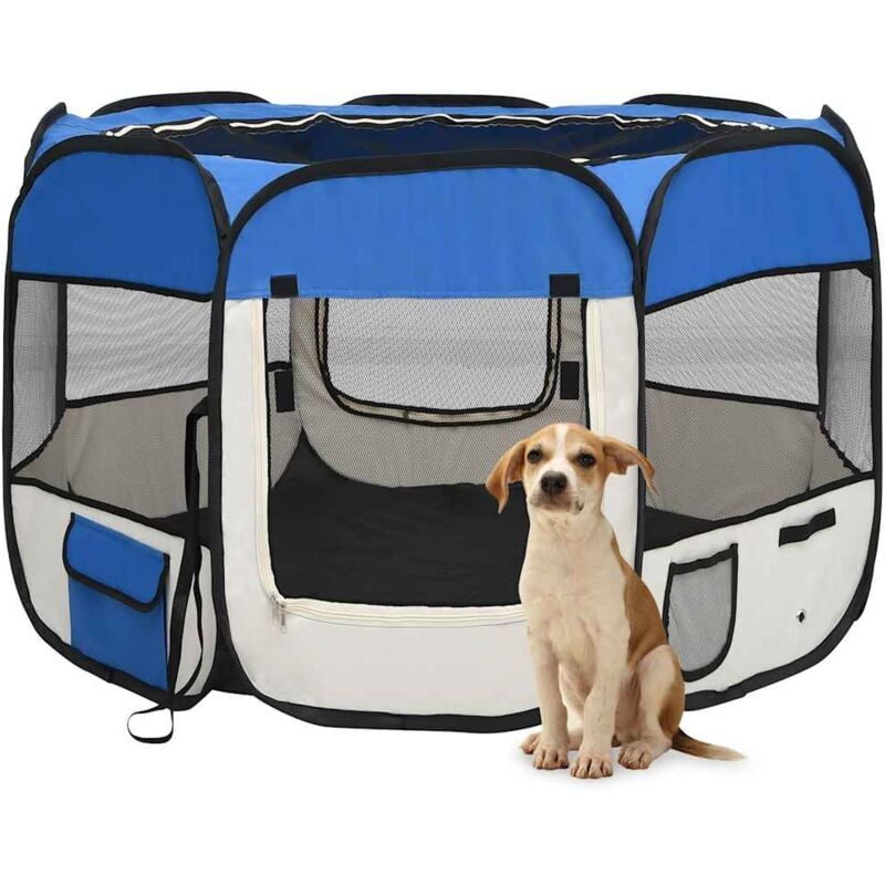 Vidaxl - Parc pour chiens pliable avec sac de transport Bleu 90x90x58 cm