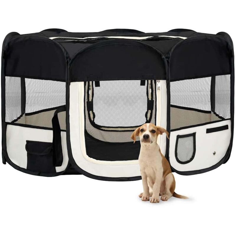 Parc pliable pour chien avec sac de transport Noir 145x145x61cm vidaXL