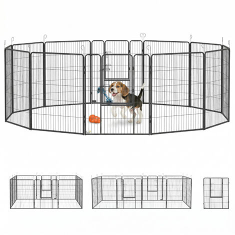 Parc pour chiots 12 panneaux en acier 80x100 cm, pliable avec 2 portes, gris - enclos sécurisé