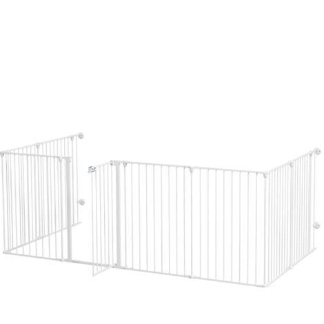 Parc pour chiots 2-en-1 avec barrière amovible, 8 panneaux, porte verrouillable en acier, hauteur 90 cm, couleur blanc