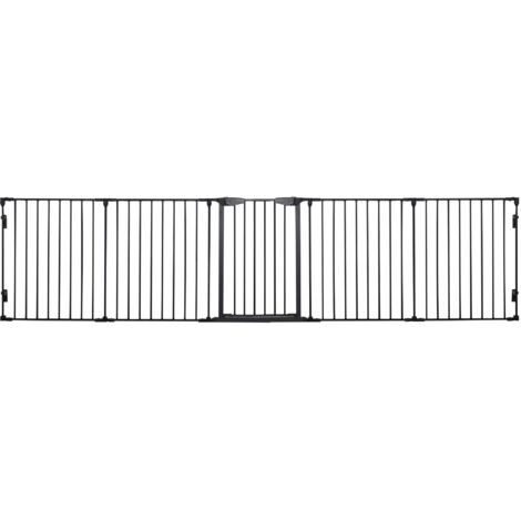 Parc pour chiots 2 en 1, barrière de sécurité pliable en 5 pièces avec porte pour chiens de petite et moyenne taille, parc à monter soi-même, 300 x 74,5 cm, métal, noir