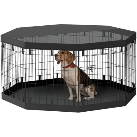 Parc pour chiots, 76 cm de haut, environ 2,5 m², 8 panneaux, bâche de sol et toit combiné