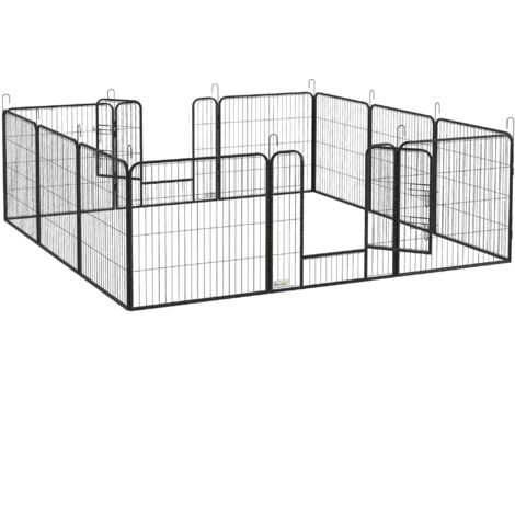Parc pour chiots de 80 cm de haut, kit de 12 pièces avec 2 portes, à monter soi-même, idéal pour chiens de taille moyenne, lapins, cochons d'Inde, acier, gris.