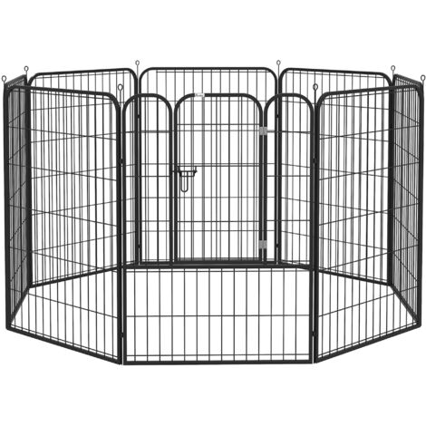 Parc pour chiots, enclos extérieur, parc pour animaux de compagnie, aire de jeux, enclos pour chiens, avec porte, en métal, 79 x 100 cm, noir