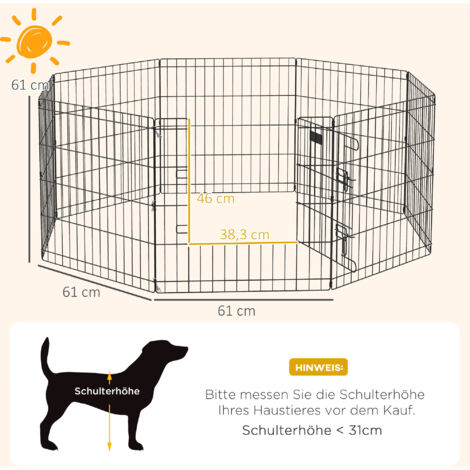 Parc pour chiots et petits chiens, avec porte, utilisable à l'intérieur comme à l'extérieur, 61 cm, noir