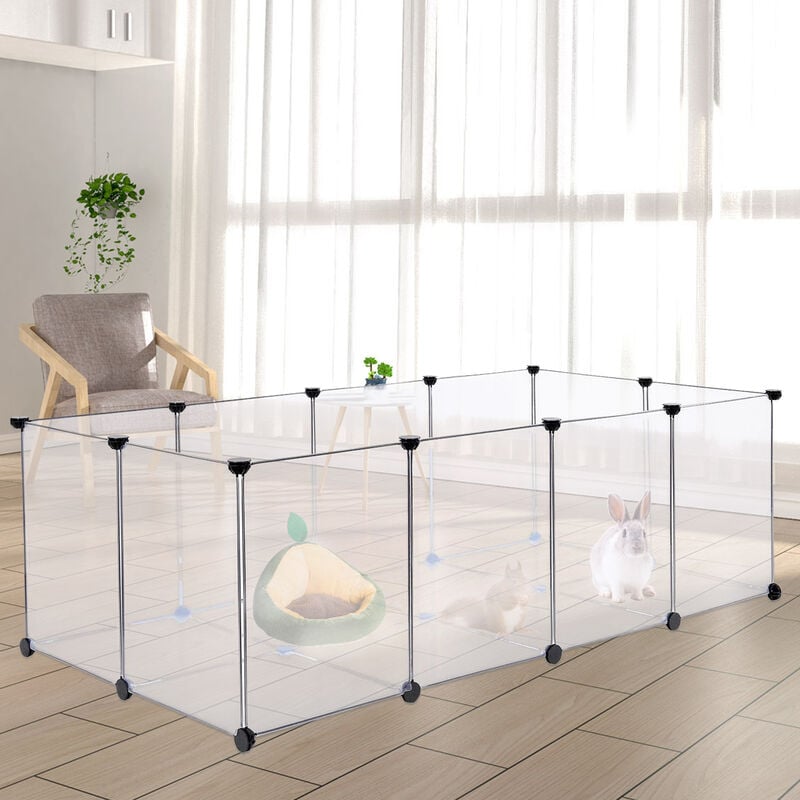 Sifree - Parc pour cochons d'Inde, Enclos, Clôture modulaire, en Plastique, pour Hamsters, Lapin, Petits Animaux, Transparent 1437147cm