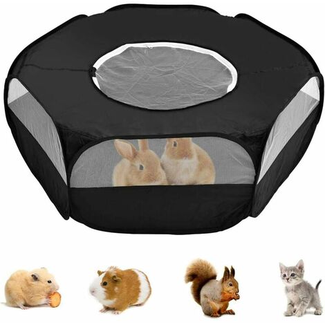 Parc pour Petit Animal avec Couverture, Cage Pliable, Portable, imperméable et Respirante, pour Lapin, écureuil, Chaton, Chiot, Chinchilla et hérisson (Noir)