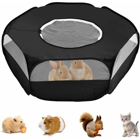 Parc pour Petit Animal avec Couverture, Cage Pliable, Portable, imperméable et Respirante, pour Lapin, écureuil, Chaton, Chiot, Chinchilla et hérisson (Noir) Lefou
