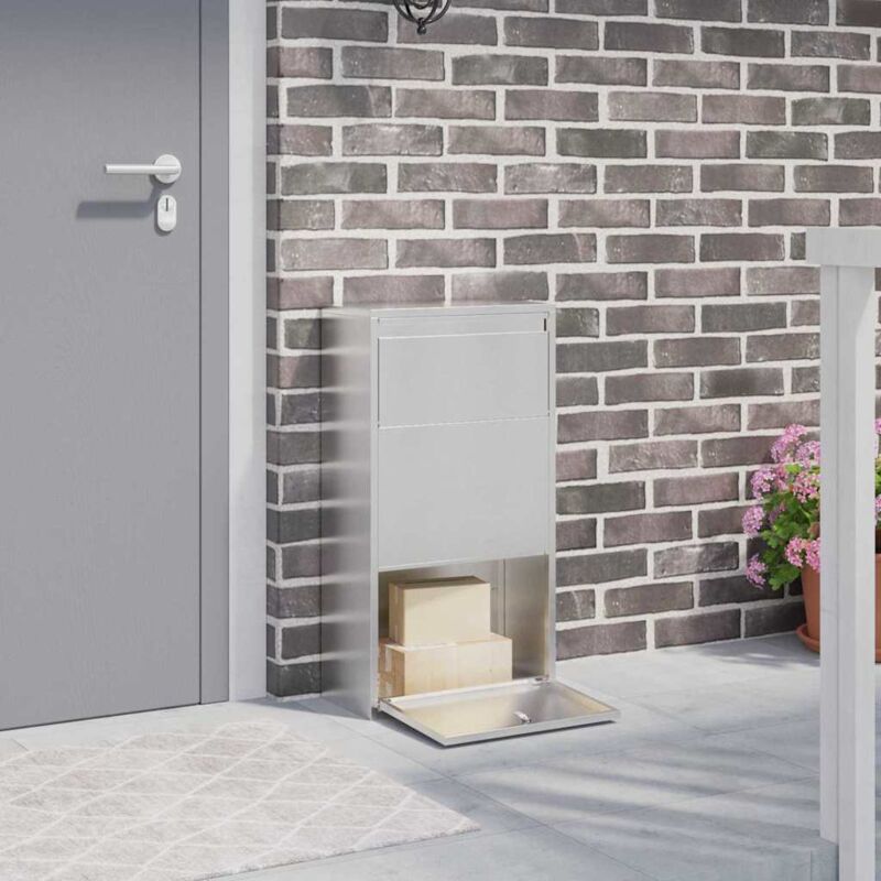 vidaXL Parcel Drop Box with Storage Chrome 44 x 22 x 82 cm Steel