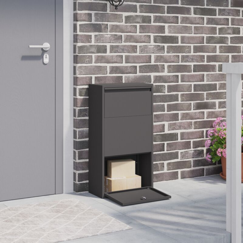 vidaXL Parcel Drop Box with Storage Black 44 x 22 x 82 cm Steel
