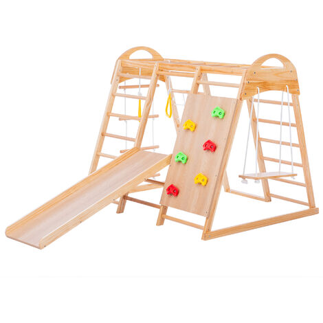 Parco Giochi in Legno per Bambini Giochi da Giardino con Altalene, Scalette, Scivoli, Reti da Arrampicata