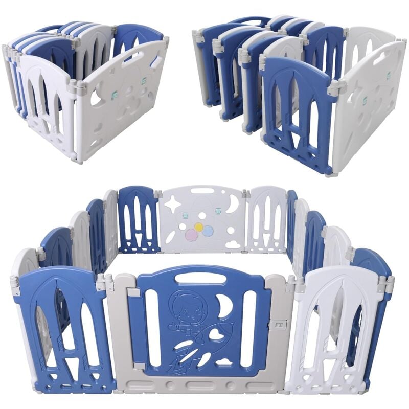 Box per Bambini 14+2 Box Pieghevole con Pannello per Giochi e Pannello per Porta Cancello Strisciante Barriera in HDPE Antiscivolo Recinzione per