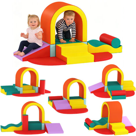 Parcours motricité bébé 10 pièces multicolore, mousse EPE, housse PU, éducatif.