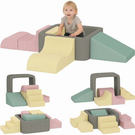 Parcours motricité bébé - AIYAPLAY - 7 pièces, en mousse, housse lavable - velours côtelé - 174 x 174 x 30 cm - multicolore