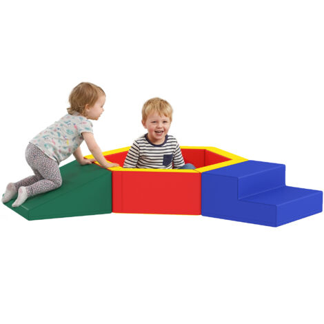 Parcours motricité bébé mousse EPE avec piscine à balles, module motricité bébé PU multicolore, jeu d'éveil et développement sensoriel pour tout-petits