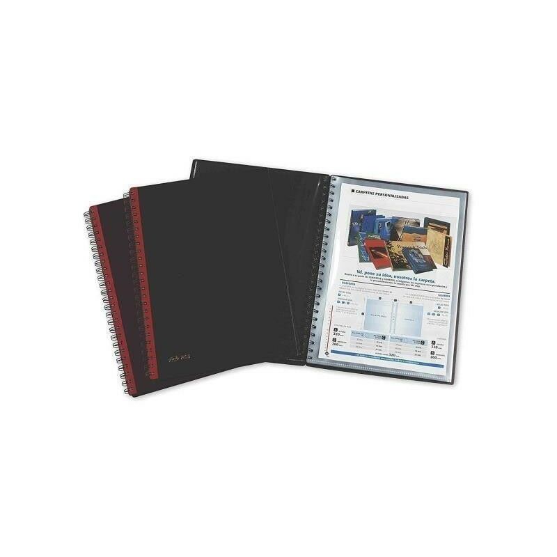 

Pardo carpeta pp 325x245 encuadernada con gusanillo banda lateral roja - contiene 50 fundas pp extra -