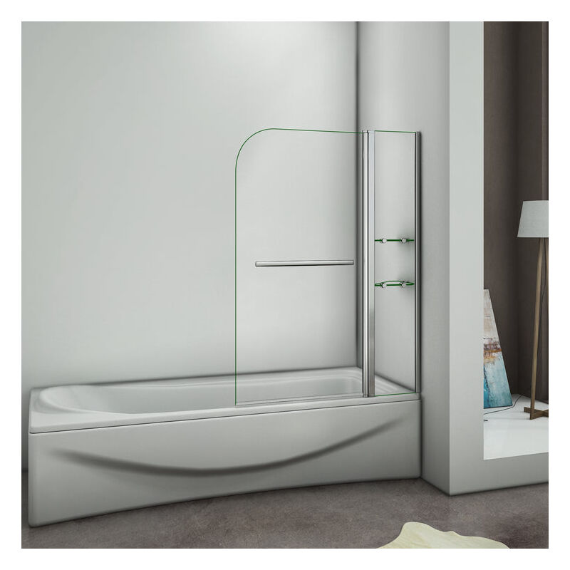 Pare baignoire 100x140cm paroi de douche pivotante à 240 degré securit avec porte-serviette