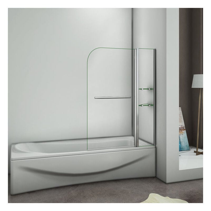 Aica Sanitaire - Pare baignoire 100x140cm paroi de douche pivotante à 240 degré securit avec porte-serviette