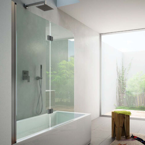 Pare-baignoire à deux panneaux 120 cm en verre trempé transparent 6 mm, modèle Ermes