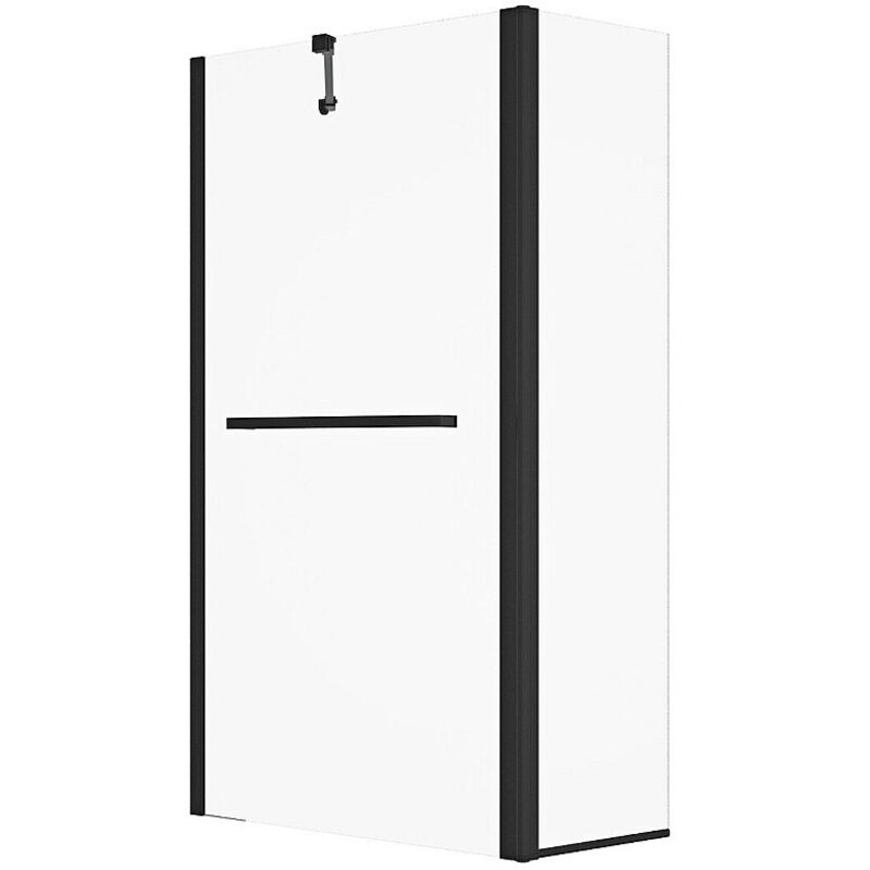 Pare baignoire avec porte-serviette et retour pivotant noir mat - (70 + 30) x 140 cm - PRIMAEL