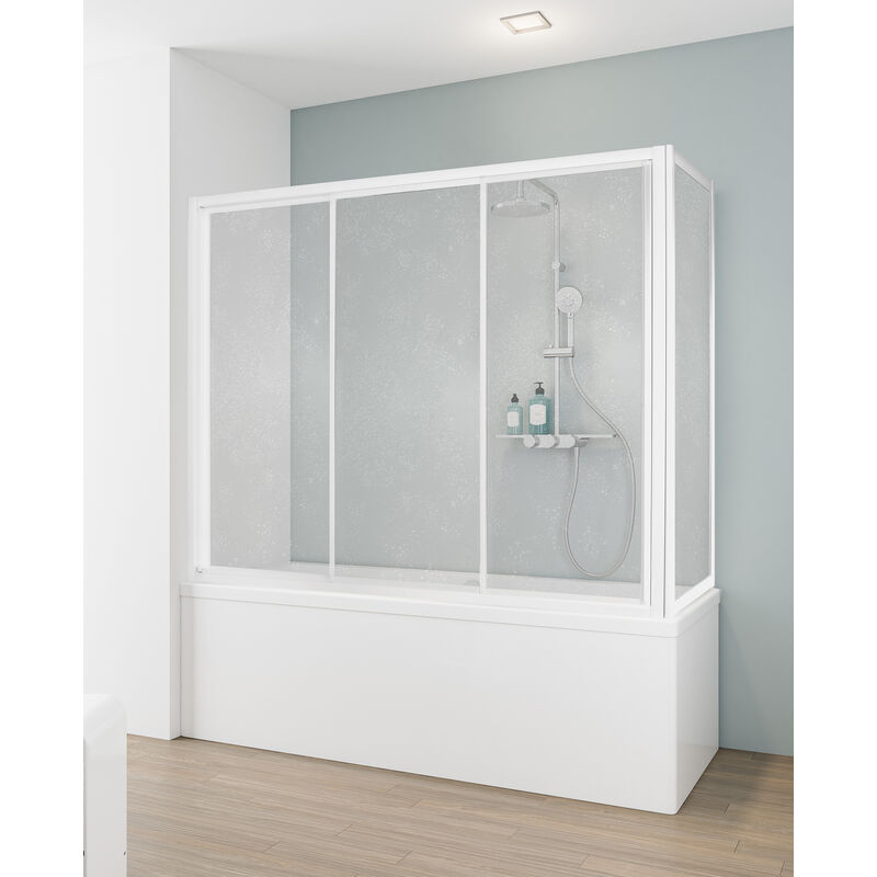 Pare Baignoire Coulissant En Niche Paroi De Baignoire Extensible 3 Volets Verre Synthetique Transparent Profile Blanc 170 X 150 Cm D9002 04 01